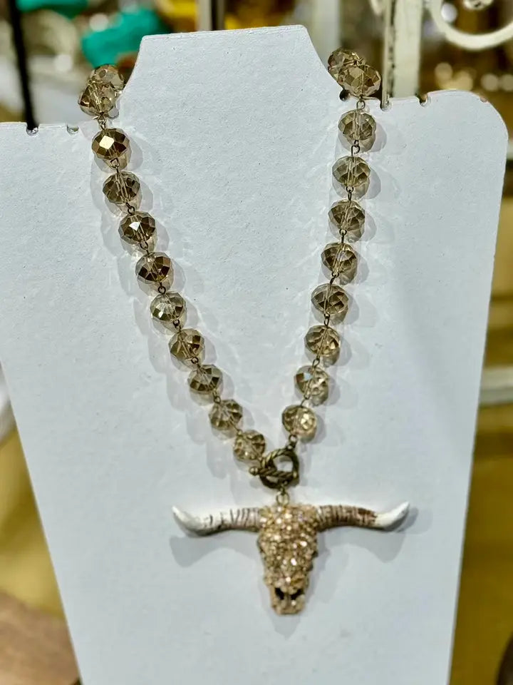 Hand Crystalled Topaz Skull On Crystal Chain