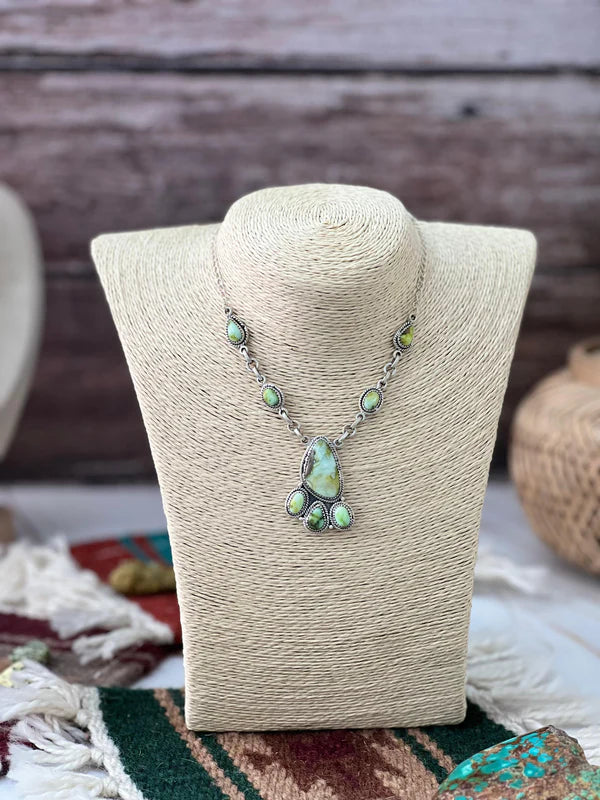 Handmade Sterling Silver Palomino Turquoise Necklace with Signed Nizhoni