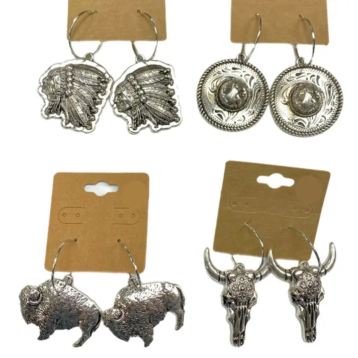 Hoop Earrings with Silver Metal Charm Sombero