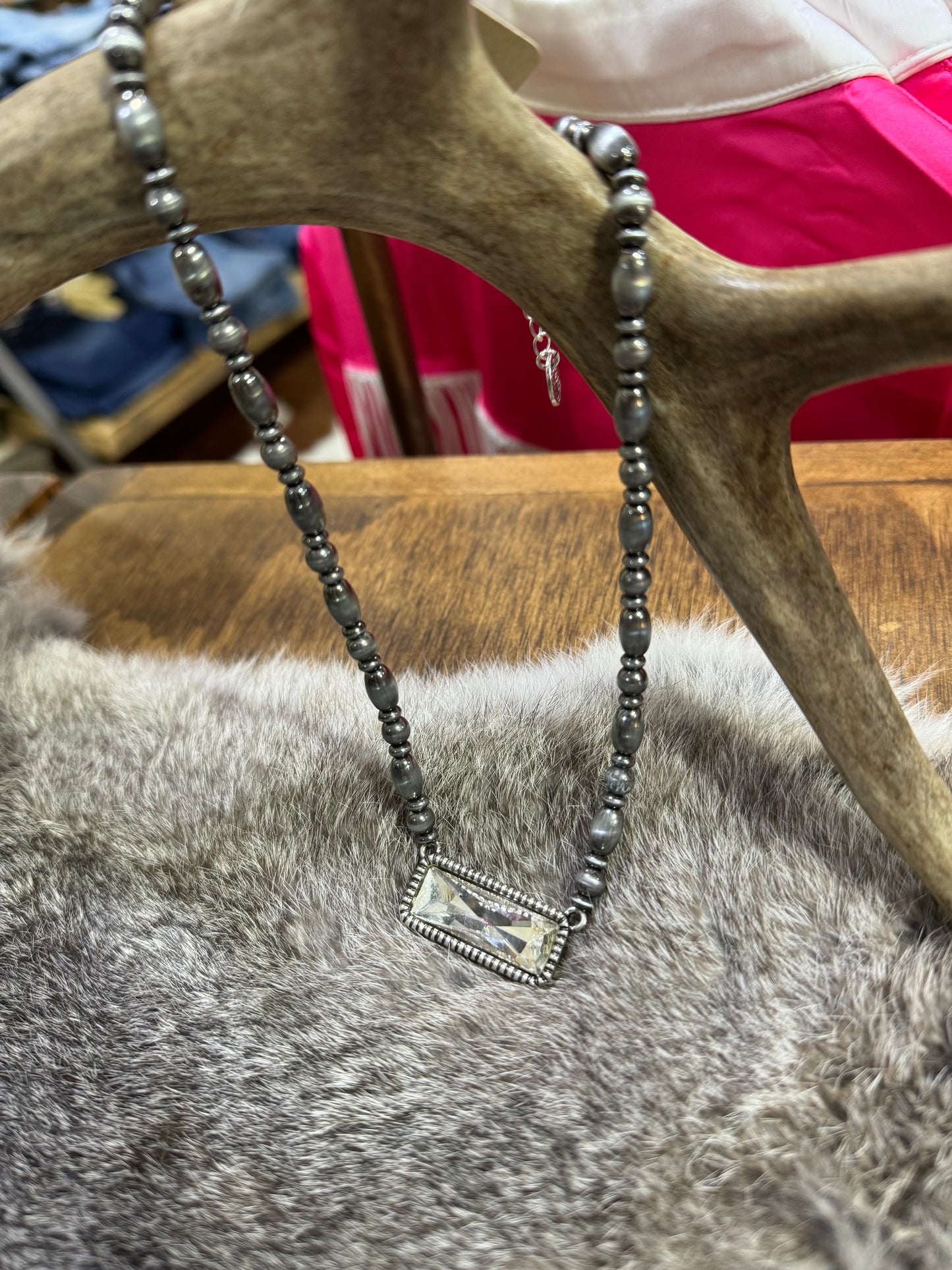 Clear Rectangle Rhinestone Necklace