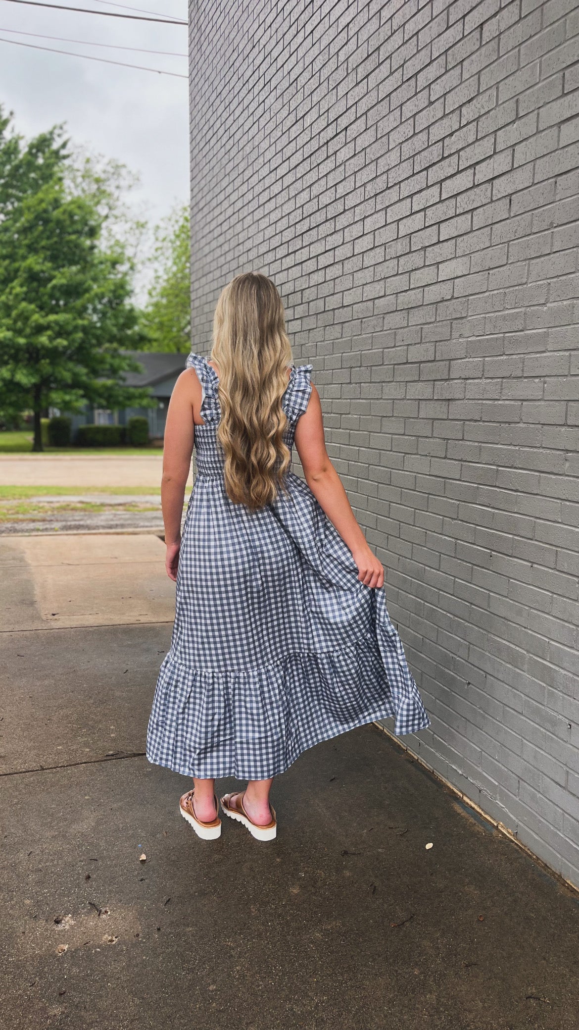 Checkered Ruffle Maxi Dress