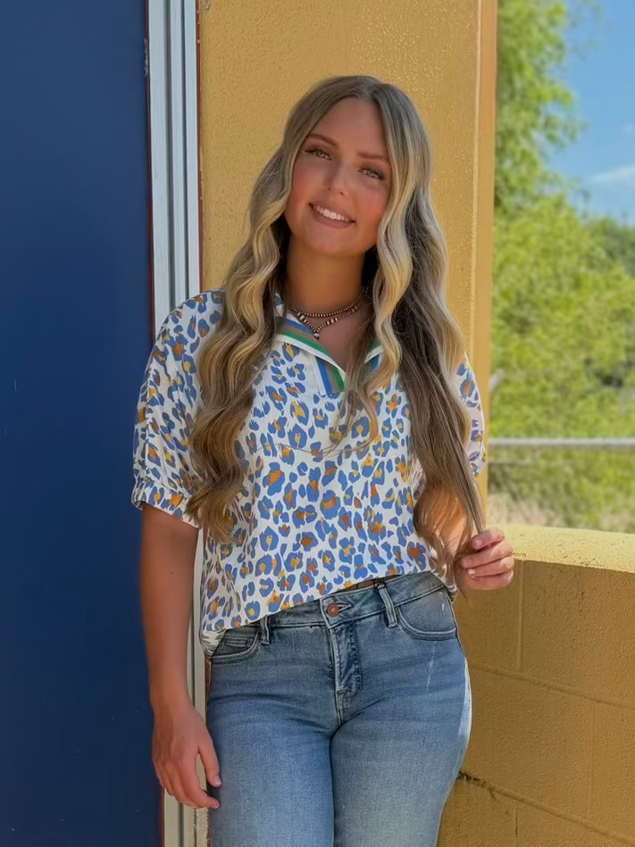 Wild Leopard Color Block Half Sleeve Blouse