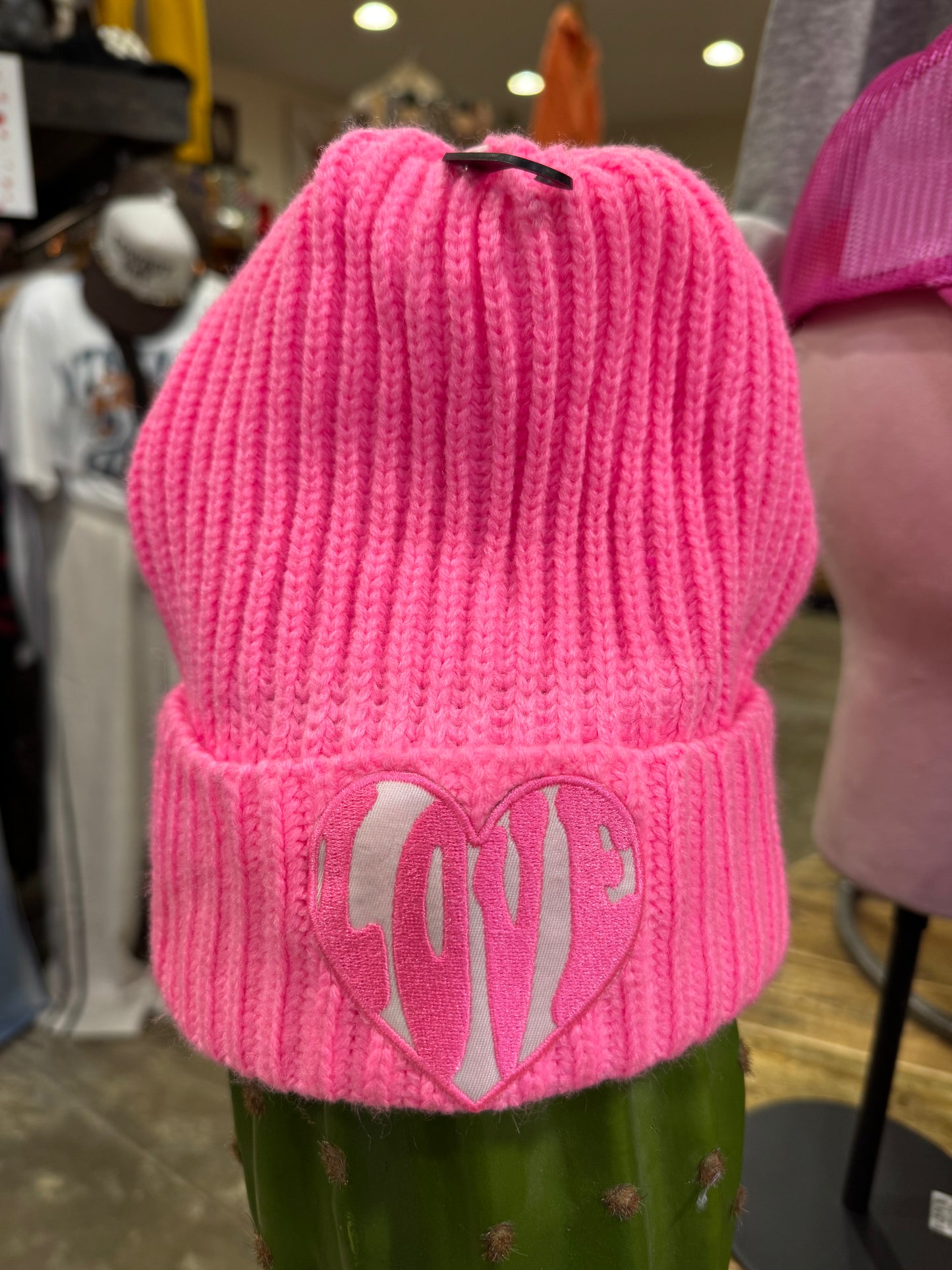 Neon Pink Love Beanie