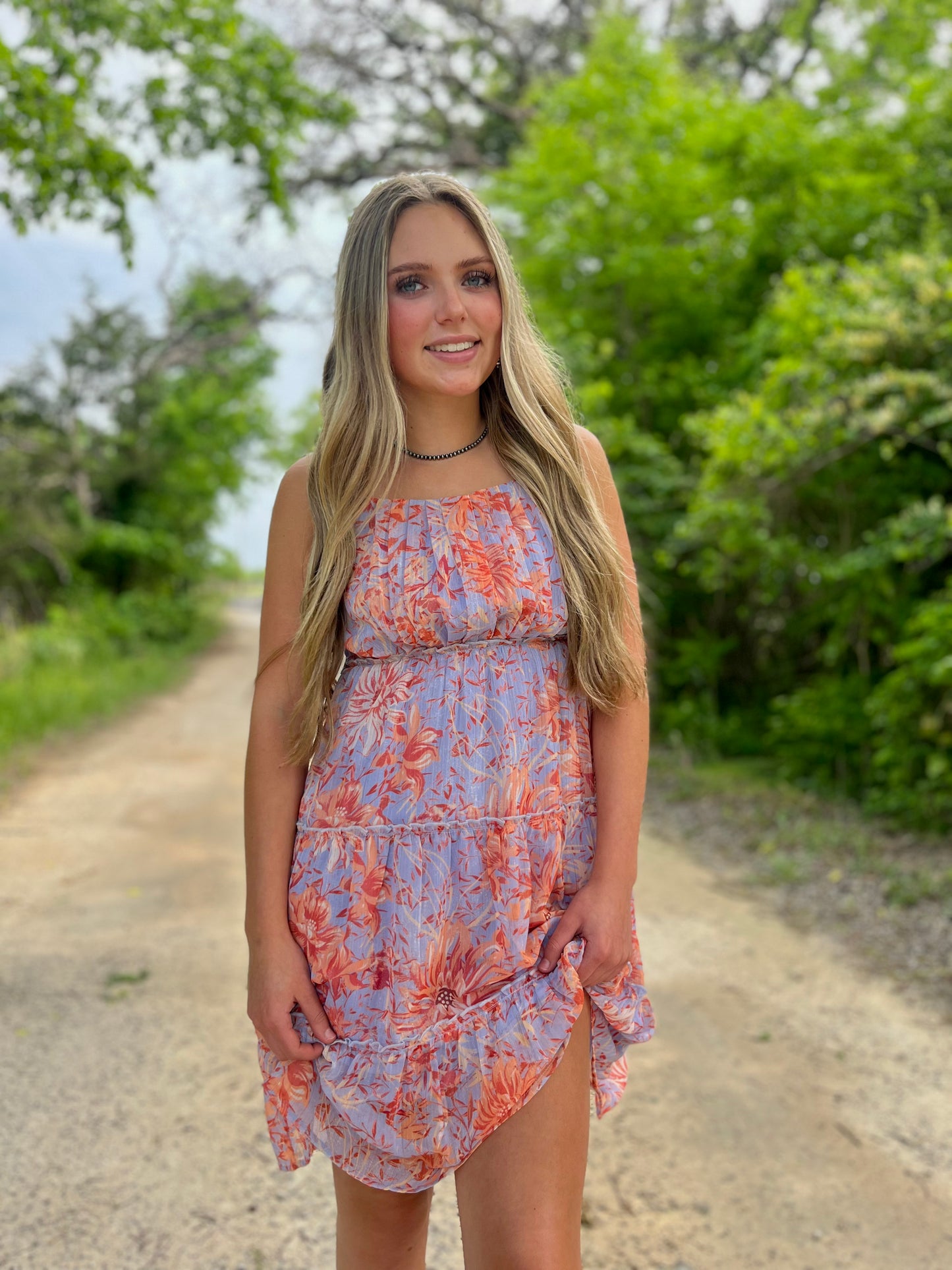 Lavender Adjustable Straps Tiered Dress