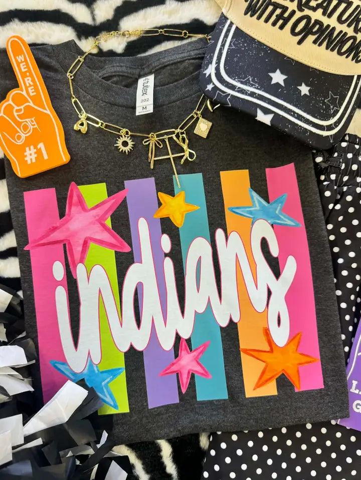 Indians Neon Rainbow Stars Tee