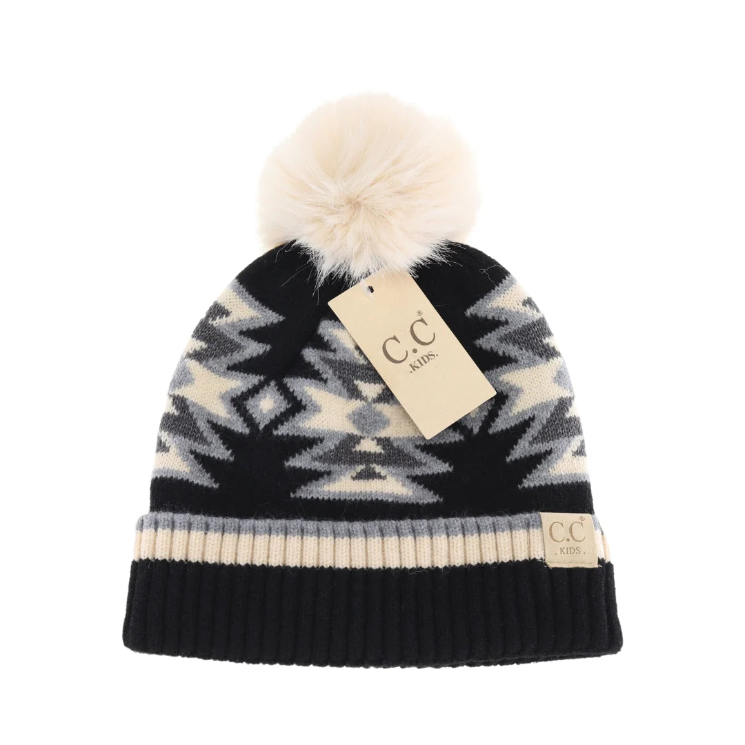 KIDS Southwestern Faux Fur Pom C.C Beanie