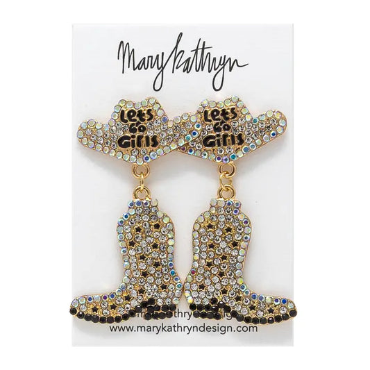 Let's Go Girls Rhinestone Boot Earrings