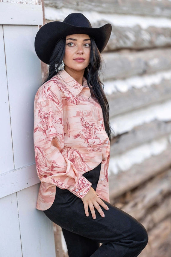 Lakota Top Pink Western Print Top