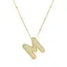 Jeweled Cz Bubble Letter Initial Necklace- GOLD