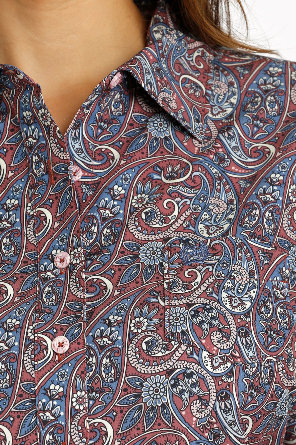 WOMENS BURGUNDY ARENAFLEX PAISLEY L/S