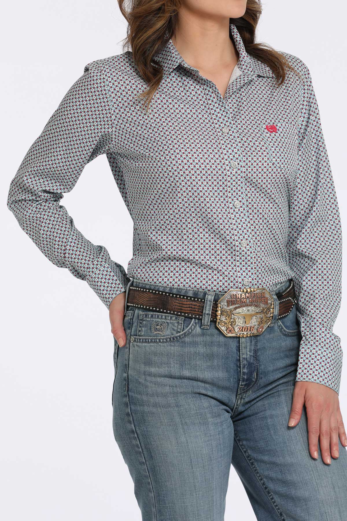 Womens Arenaflex Grey Print L/S Shirt