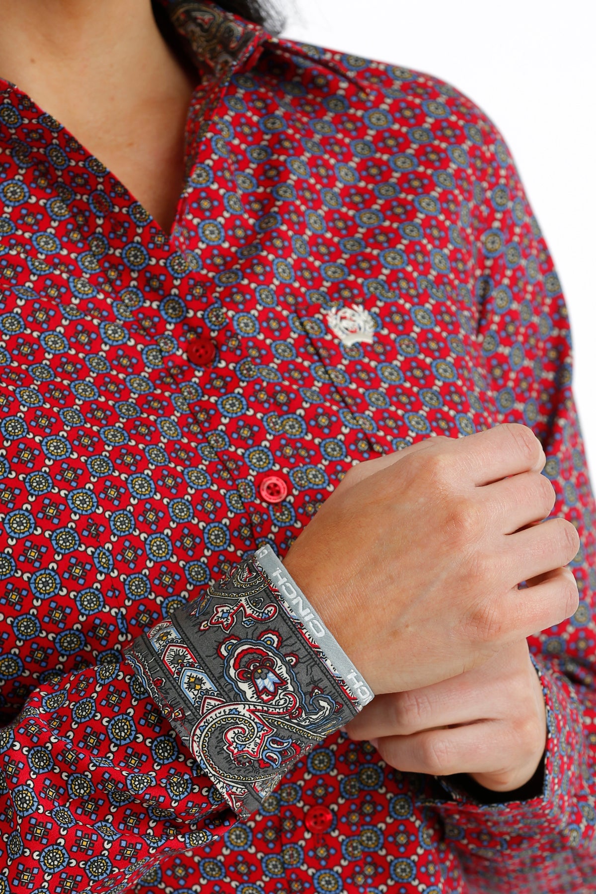 WOMENS CINCH L/S RED PAISLEY PRINT