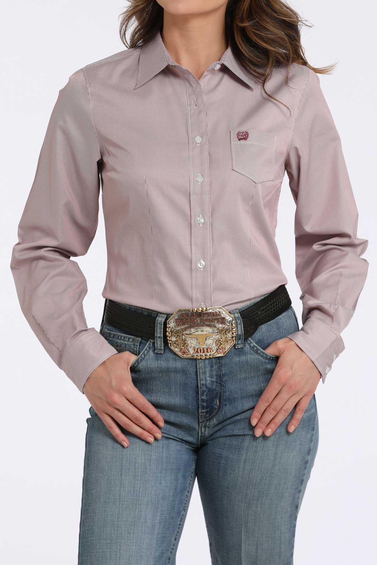 Womens L/S Pink Pinstripe Shirt