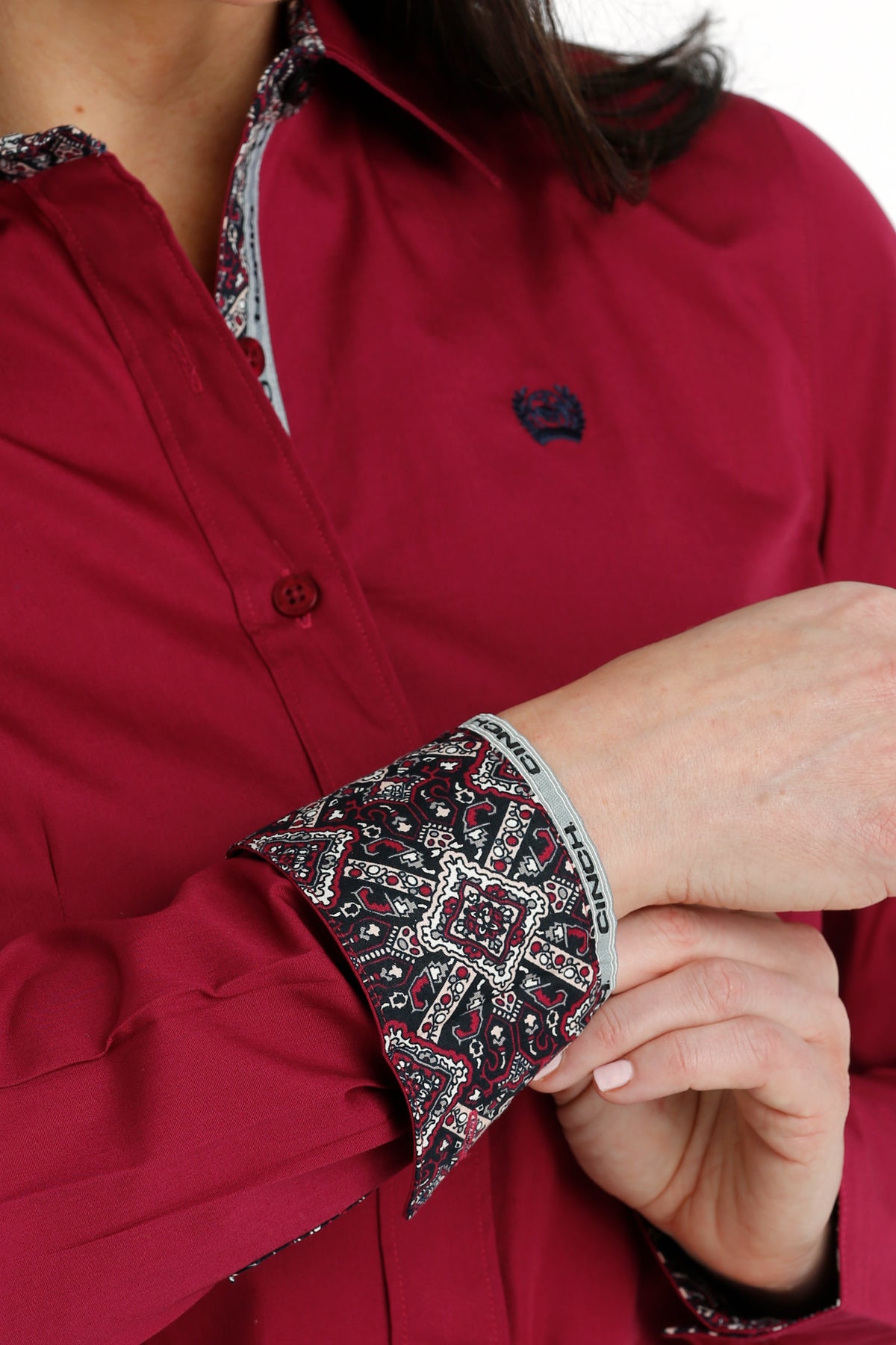 CINCH WOMENS L/S BURGUNDY