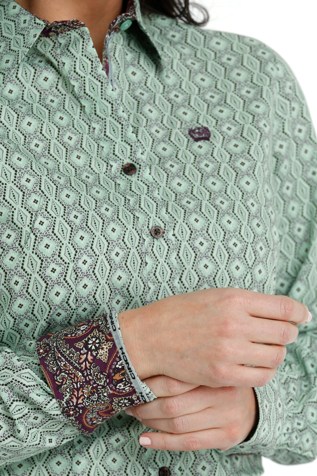 WOMENS CINCH GREEN PRINT L/S