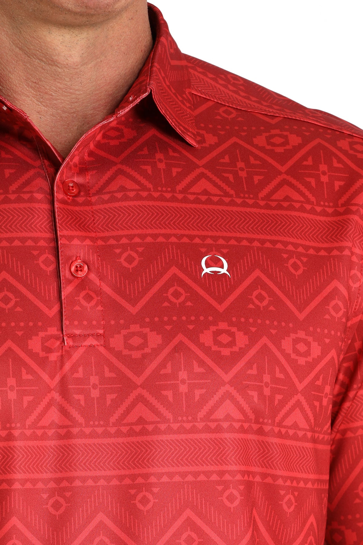 Mens Cinch Arenaflex Red Aztec Polo S/S