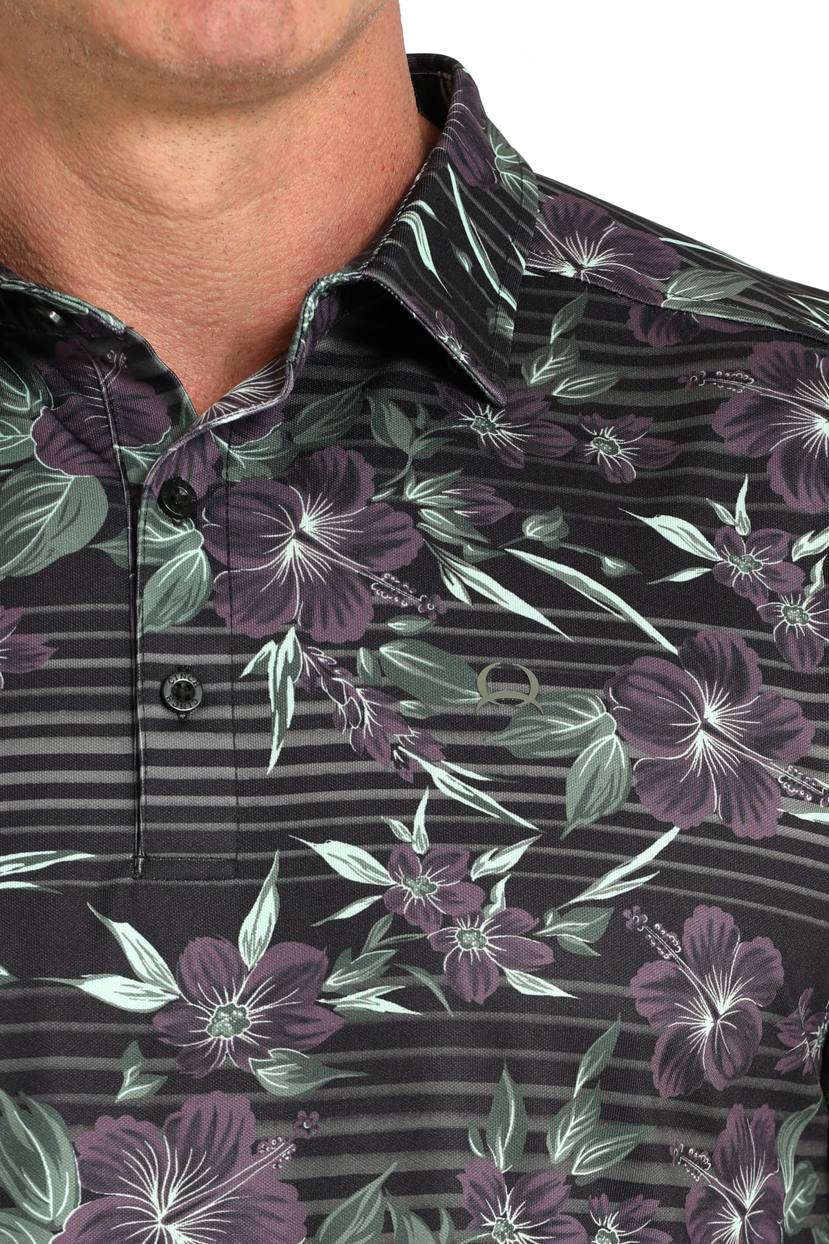 Cinch Men's Black Flower ArenaFlex Polo