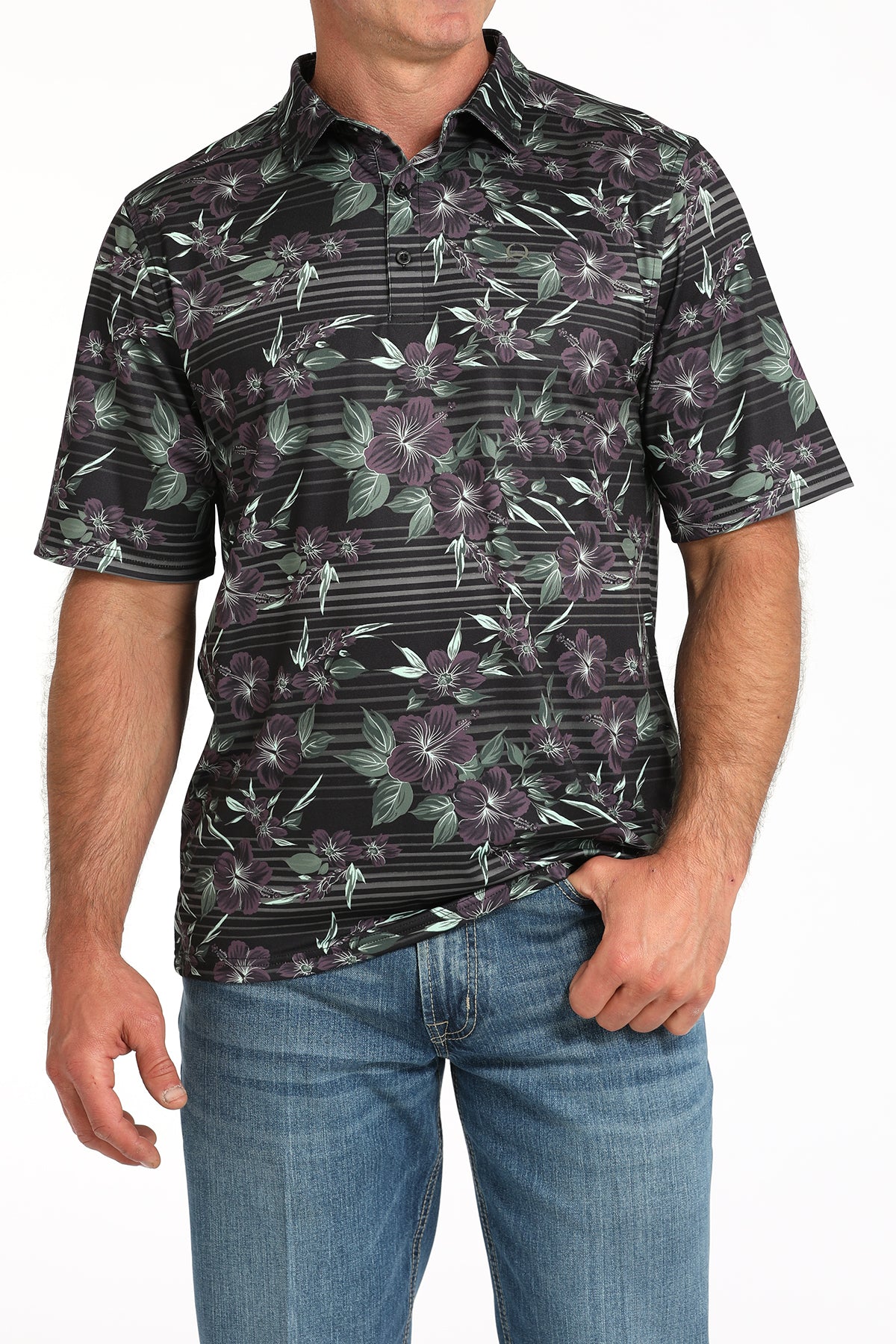 Cinch Men's Black Flower ArenaFlex Polo