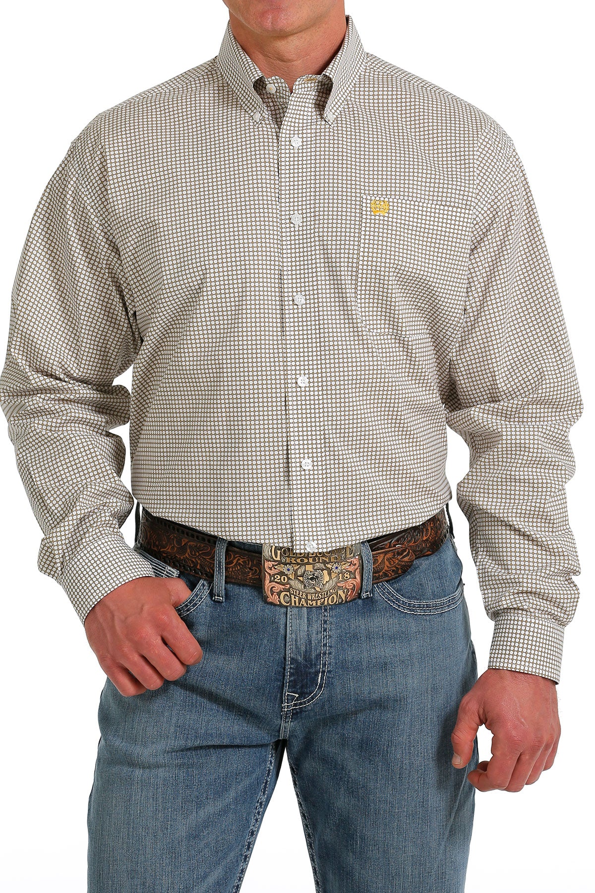 CINCH MENS L/S WHITE PRINT