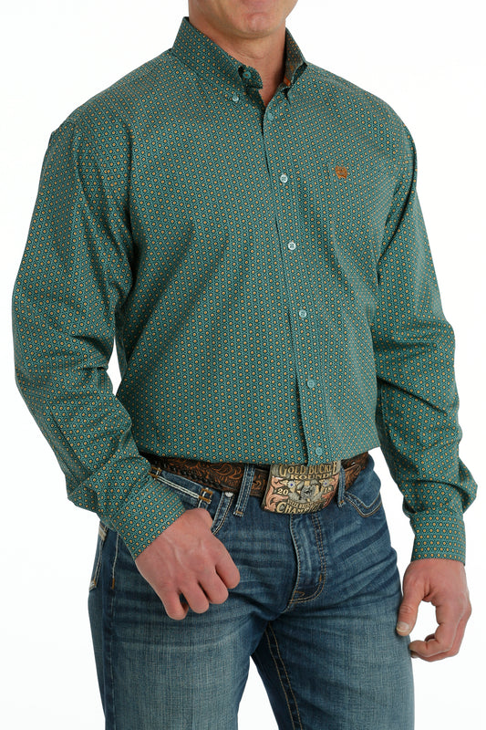 Men's Cinch Turquoise and Orange Print L/S