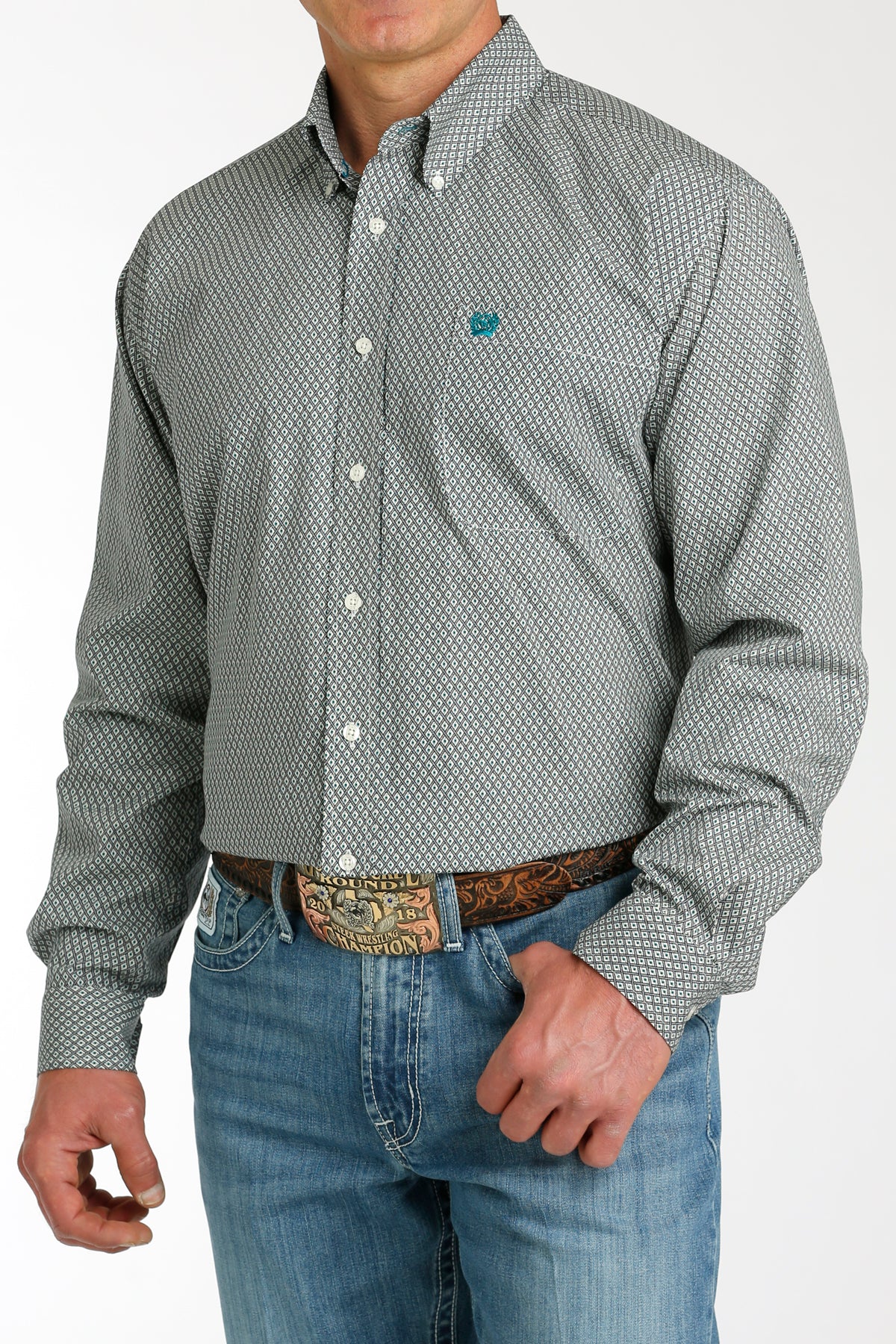 Mens LS Cinch Print Cream Shirt