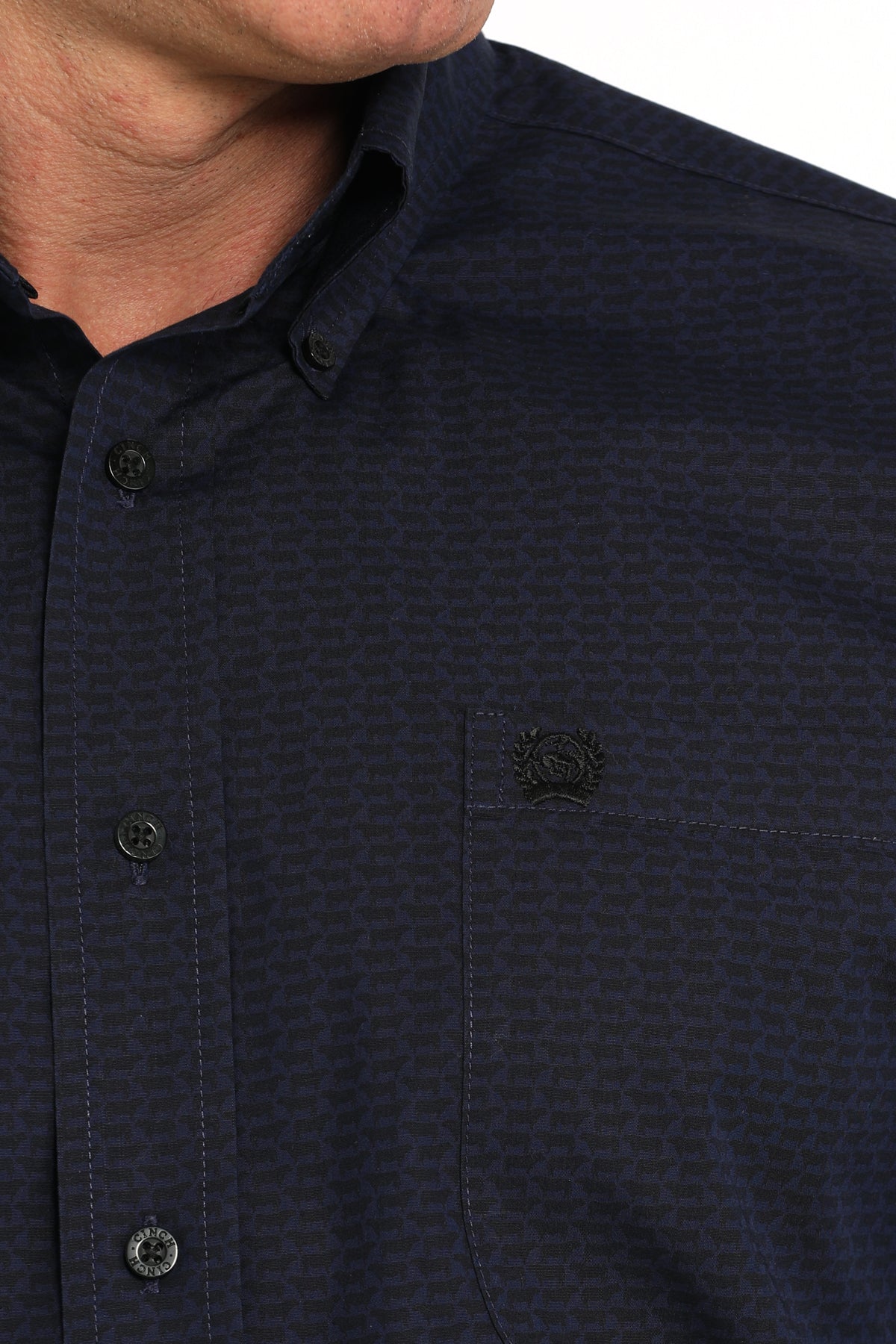 Men's Cattle Print Button-Down Western Shirt - Navy