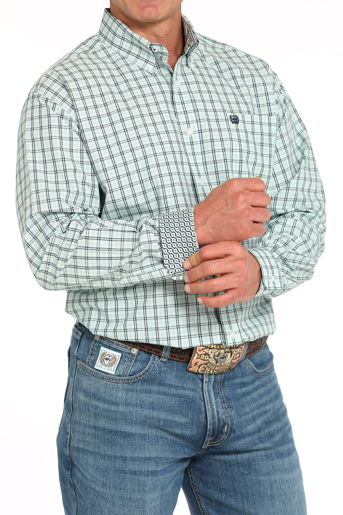 Mens Cinch Turquoise Plaid L/S Shirt