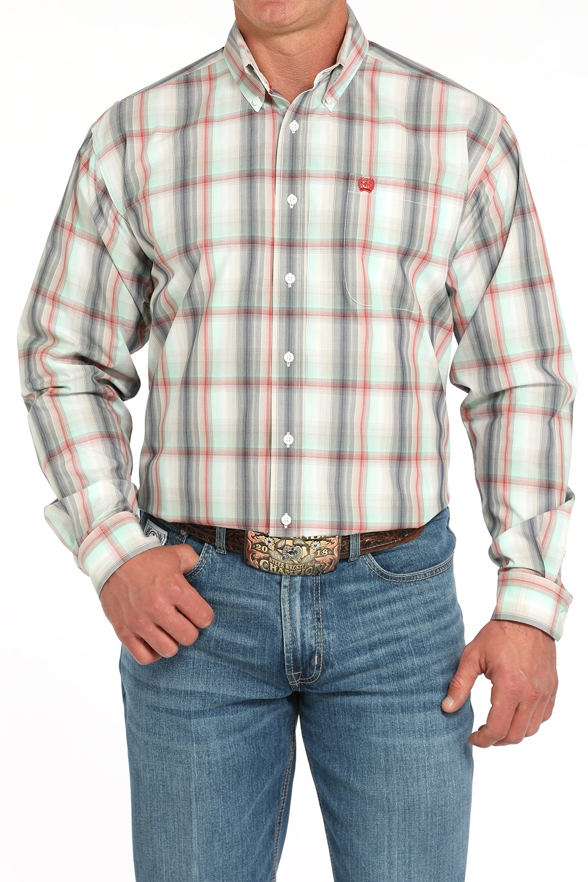Cinch Mens Plaid Multi Color L/S Rooter Cuff