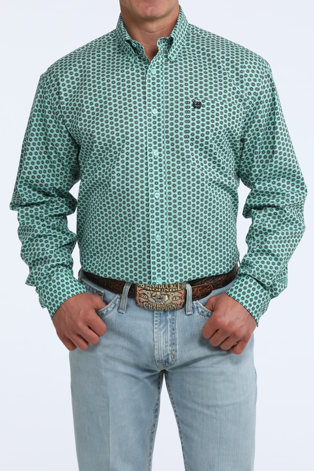 Mens Cinch L/S Turquoise Print Shirt