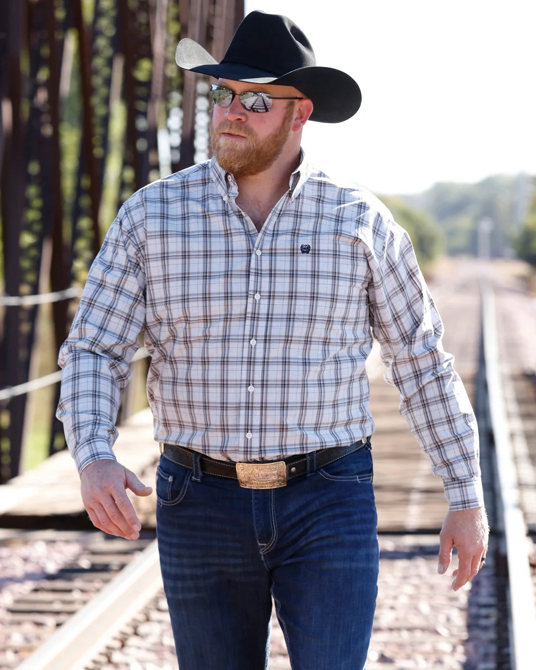 Cinch Men's L/S Plaid Cream Shirt