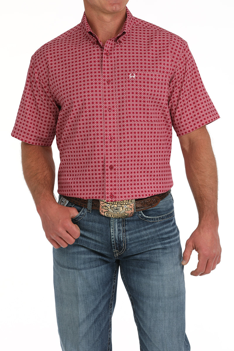 CINCH MENS PINK PRINT ARENAFLEX SHORT SLEEVE SHIRT