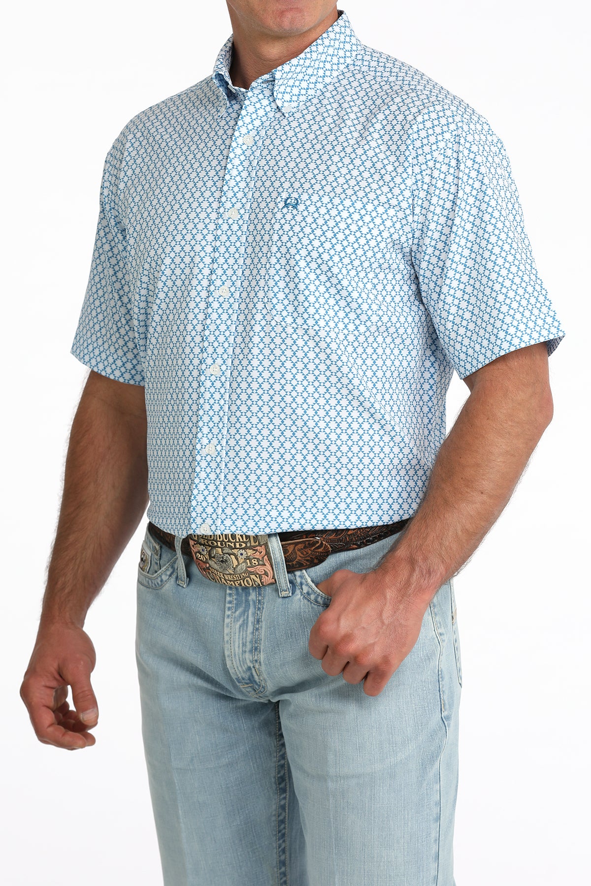 Mens Cinch Arenaflex Light Blue Print S/S Shirt