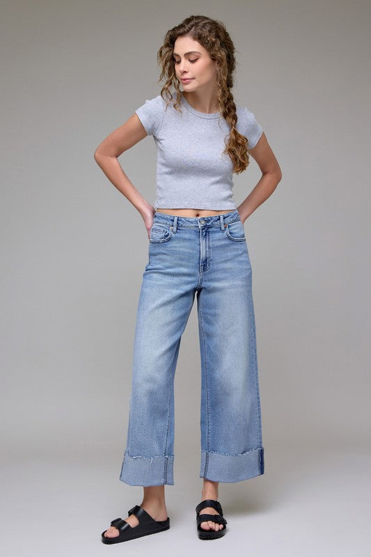 Medium Light Cuffed Crop Wideleg