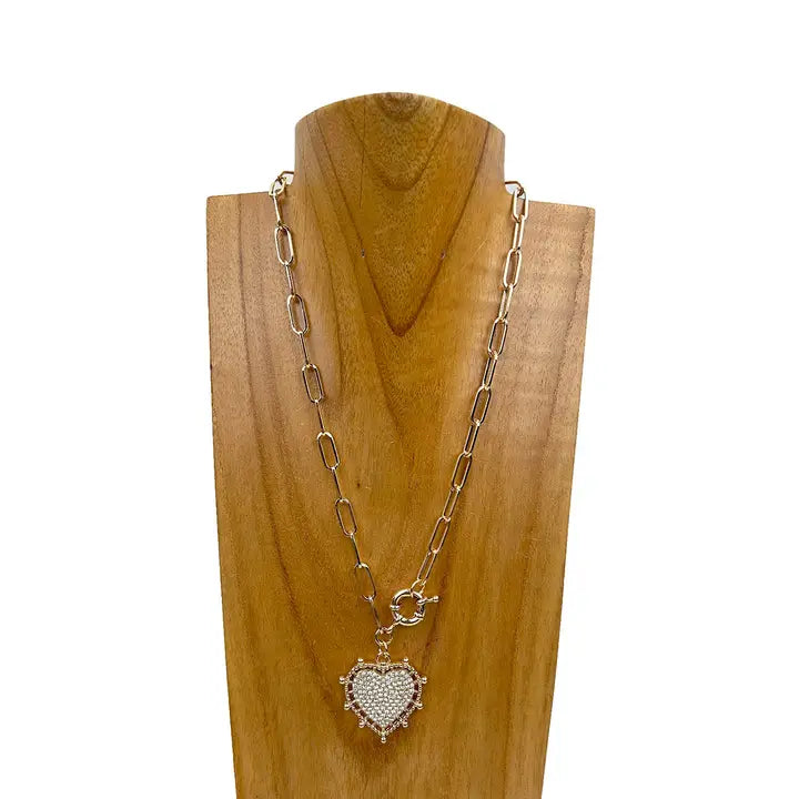 Metal Chain with Clear Crystal Heart Pendent Necklace