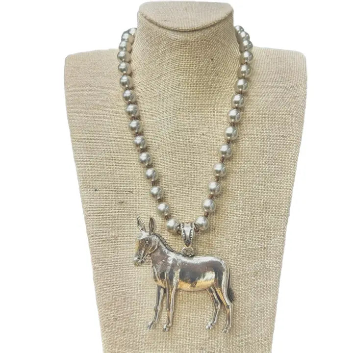Mule Pendant On Faux Navajo Pearl Necklace