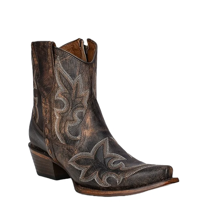 Corral LD Blk/Brwn Embroidery & Zipper Ankle Boot