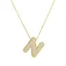 Jeweled Cz Bubble Letter Initial Necklace- GOLD
