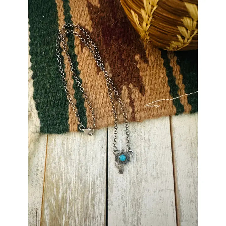 Navajo Sterling Silver & Turquoise Cactus Necklace