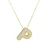 Jeweled Cz Bubble Letter Initial Necklace- GOLD