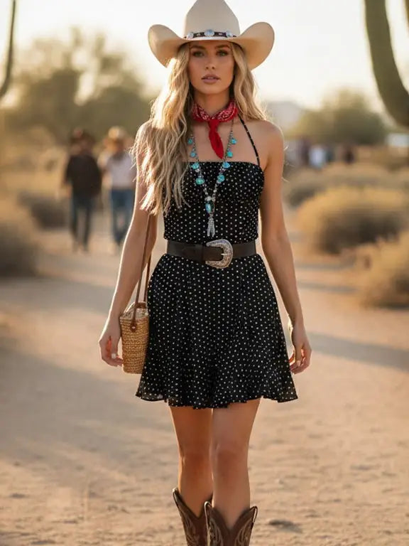 black polka dot halter dress S Length:26 Feels like Summer Dress or parties Designer: LaFemme