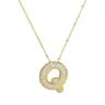 Jeweled Cz Bubble Letter Initial Necklace- GOLD