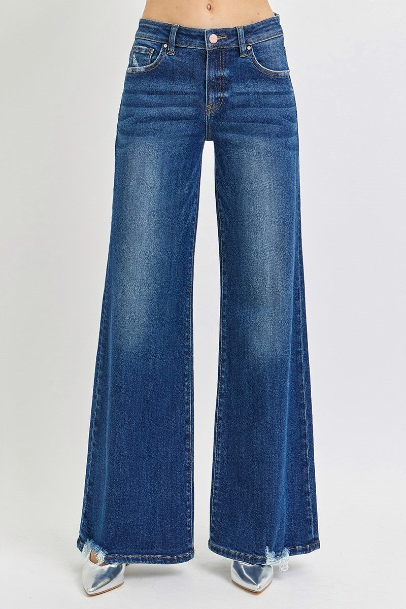 Risen Mid Rise Wide Leg Jean Dark