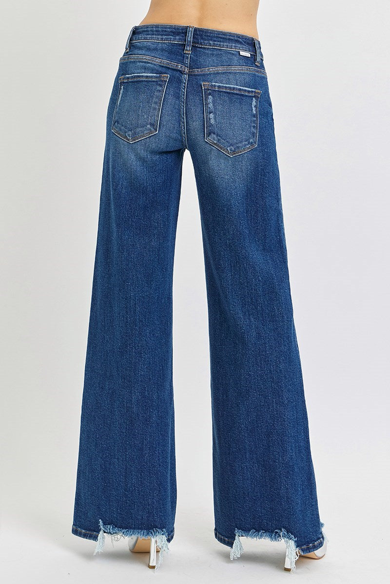 Risen Mid Rise Wide Leg Jean Dark