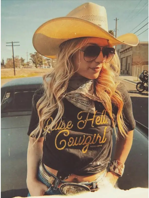 Raise Hell, Cowgirl Tee Black