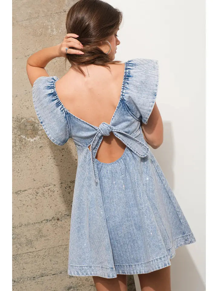 Ruffle Embellished Denim Dress