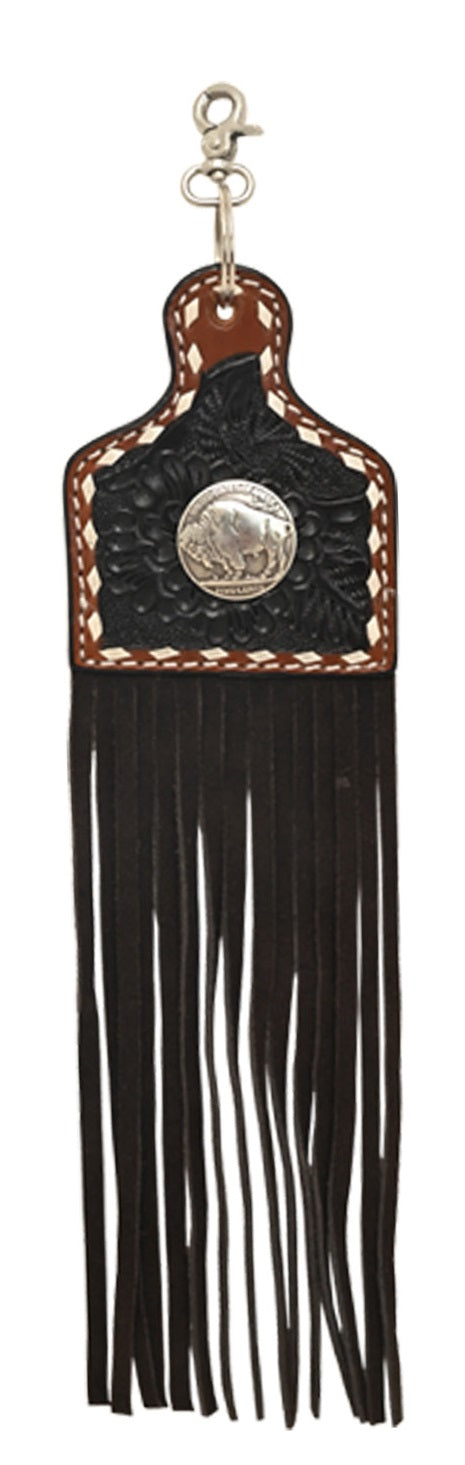 Saddle/Purse Charm Black Floral Carving