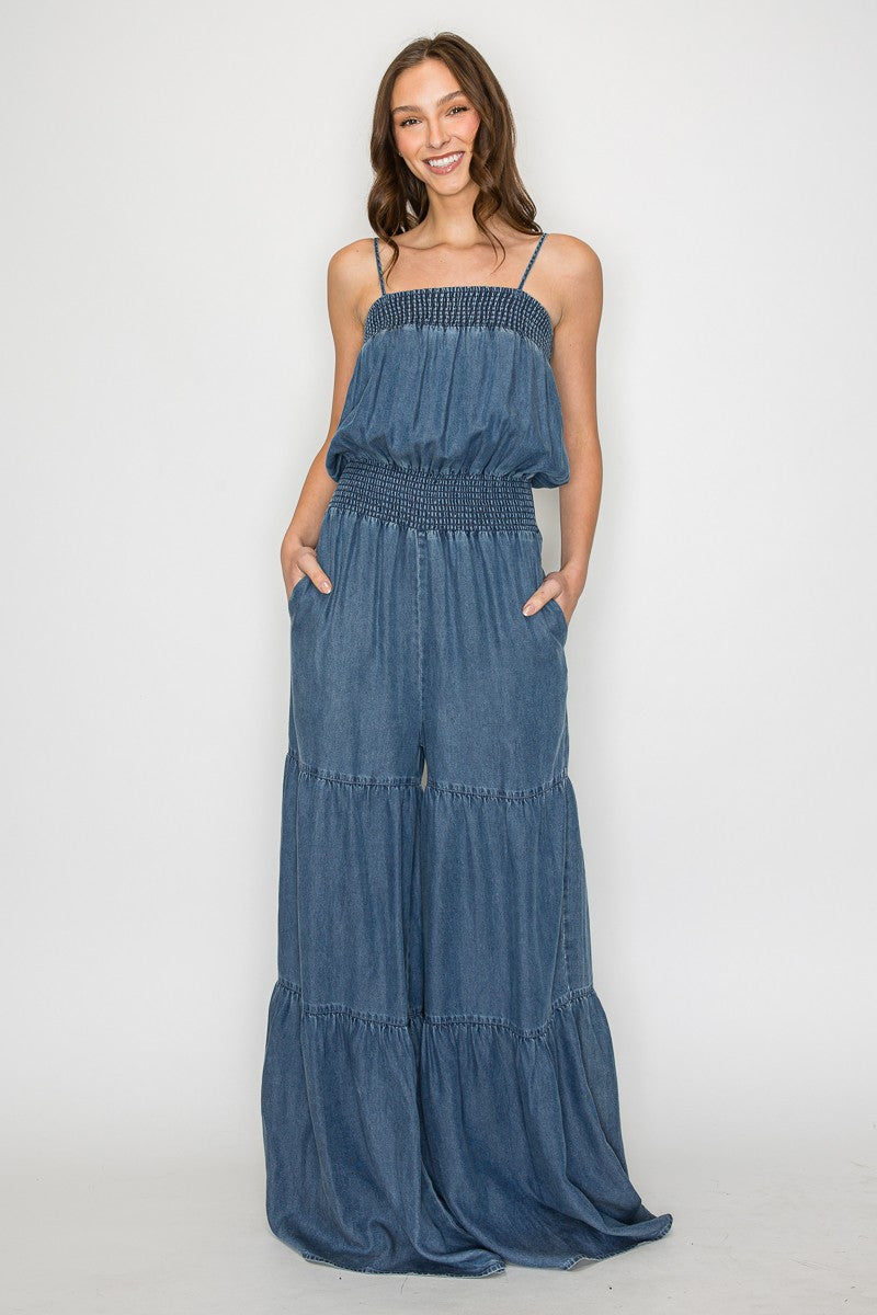 SMOCKING TENCEL JUMPSUIT