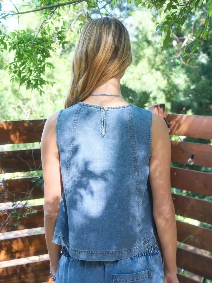 Seam Detail Sleeveless Denim Top