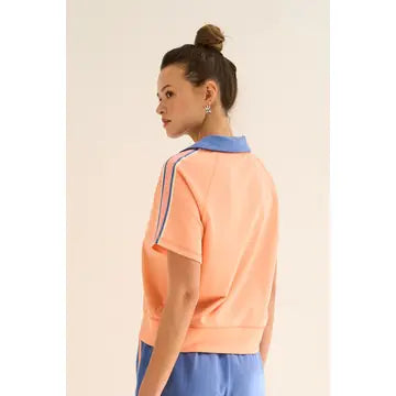 Sporty Contrast V Neck Top