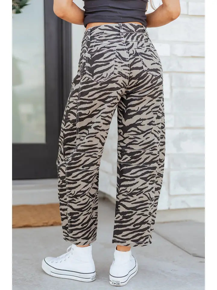 Stripe Denim Wide Barrel Leg Jeans